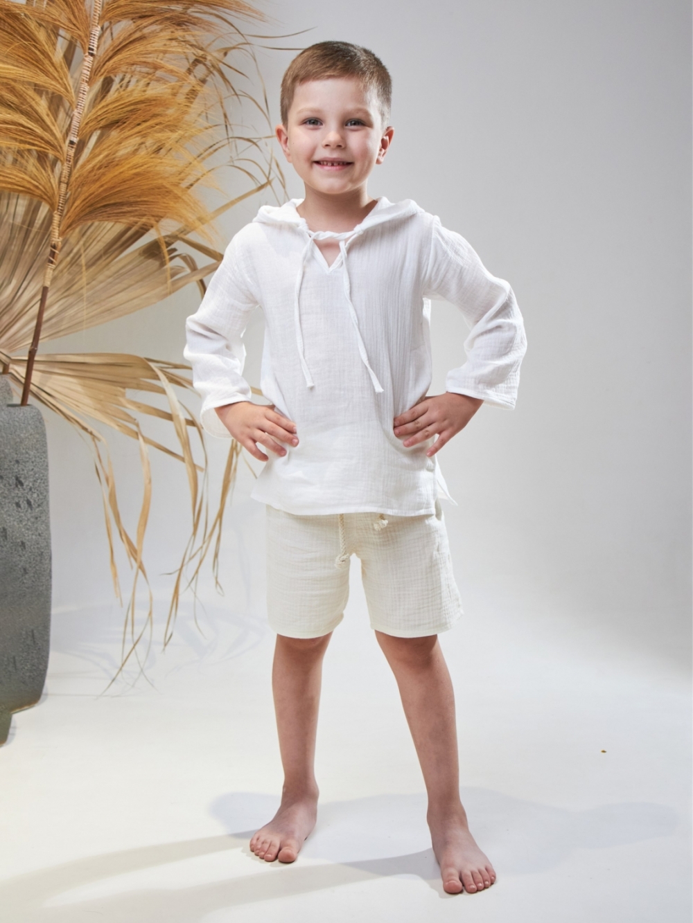 330-Б. Пляжная детская рубашка, белая, хлопок 100% муслин, размеры 86,92,98,104,110,116