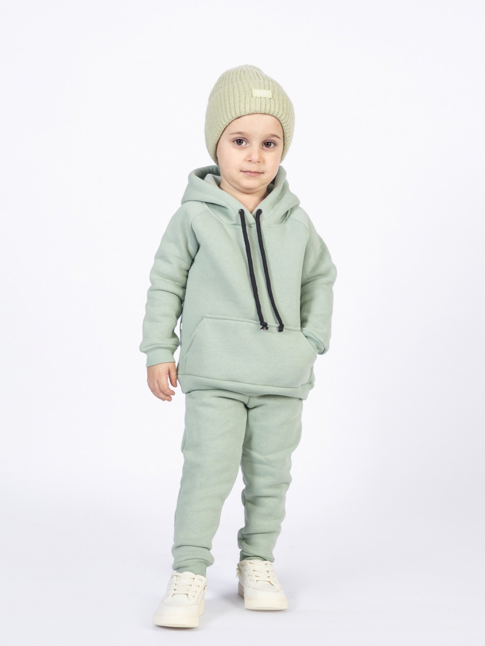 296-ОЛ. Свитшот с капюшоном  + Штаны, хлопок 65%, 35% ПЭ, 3-х нитка (начес) оливковый 122,128,134,140