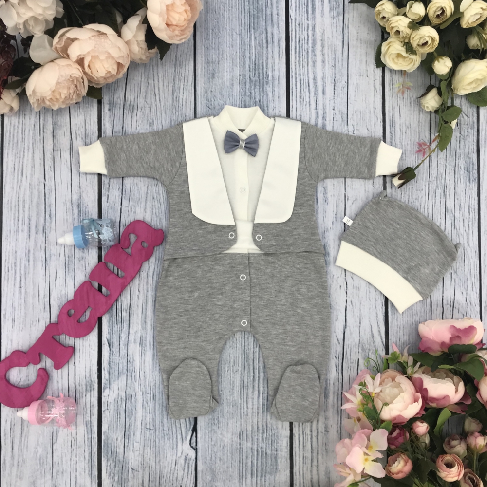 274-С. Комбинезон с шапкой, хлопок 100% интерлок, серый 56,62