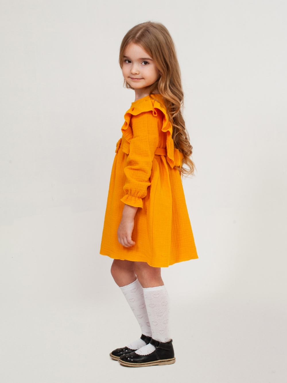 321-Я. Платье из муслина детское, хлопок 100% янтарный, р. 74,80,86,92