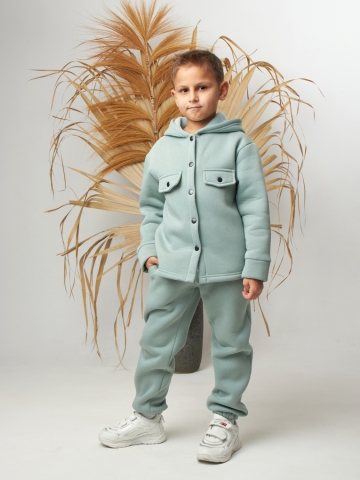 333. Костюм детский (Брюки+Толстовка) на кнопках, олива, хлопок 65%, 35% ПЭ, 3-х нитка с  начесом 122,128,134,140