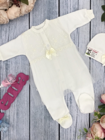 259-М. Комбинезон с шапкой, хлопок 80% велюр 20% ПЭ молочный