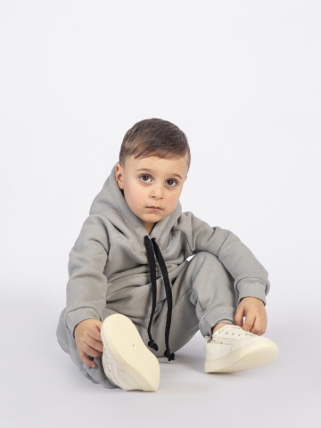 296-С. Свитшот с капюшоном  + Штаны, хлопок 65%, 35% ПЭ, 3-х нитка (начес) серый 80,86,92